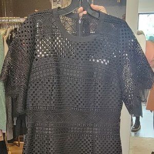 Carolina Herrera New York Short Sleeved Black Scallop Hem Dress 12